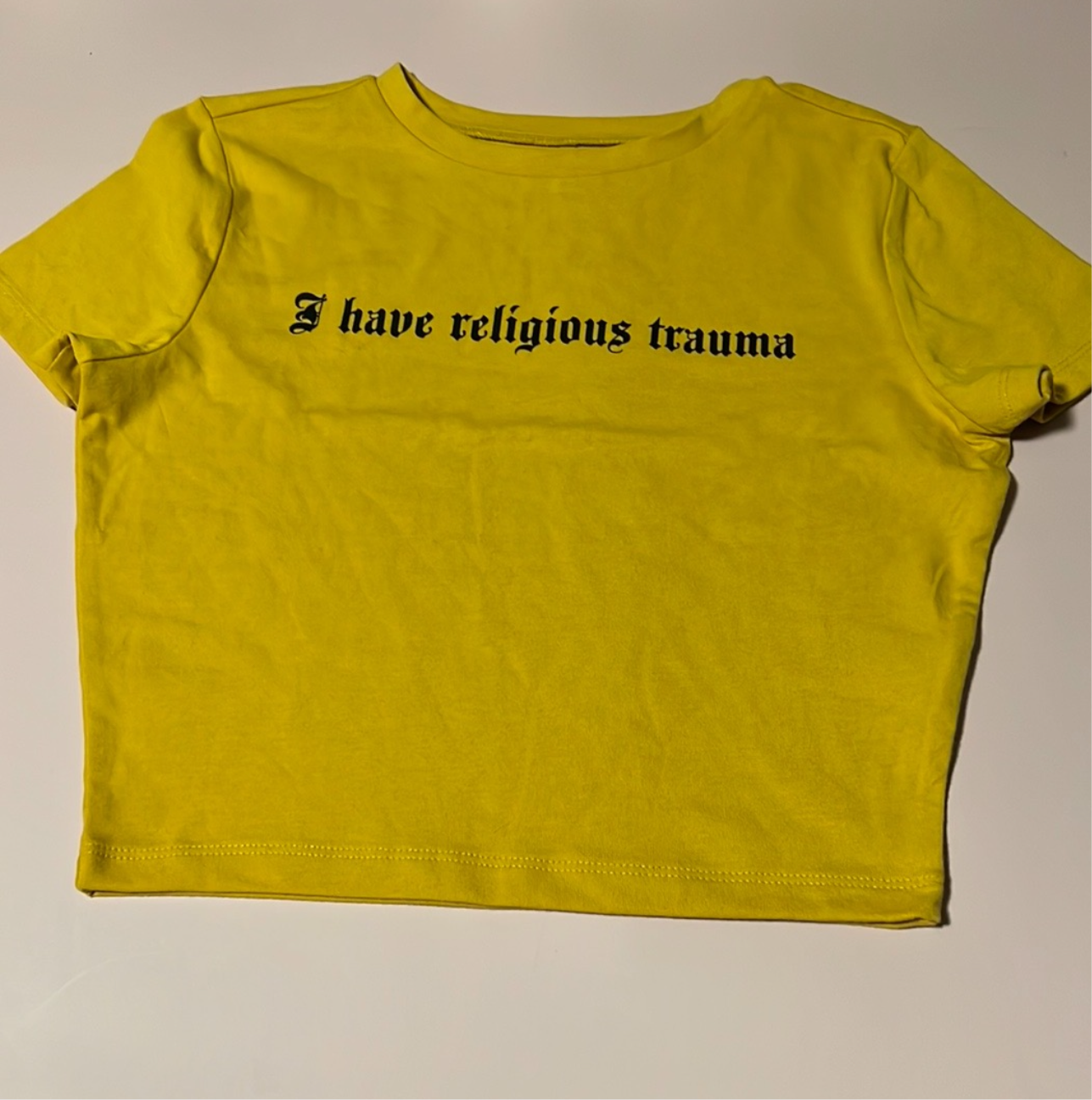I Have Religious Trauma Mustard Yellow Crop Top | LAST CALL | Large