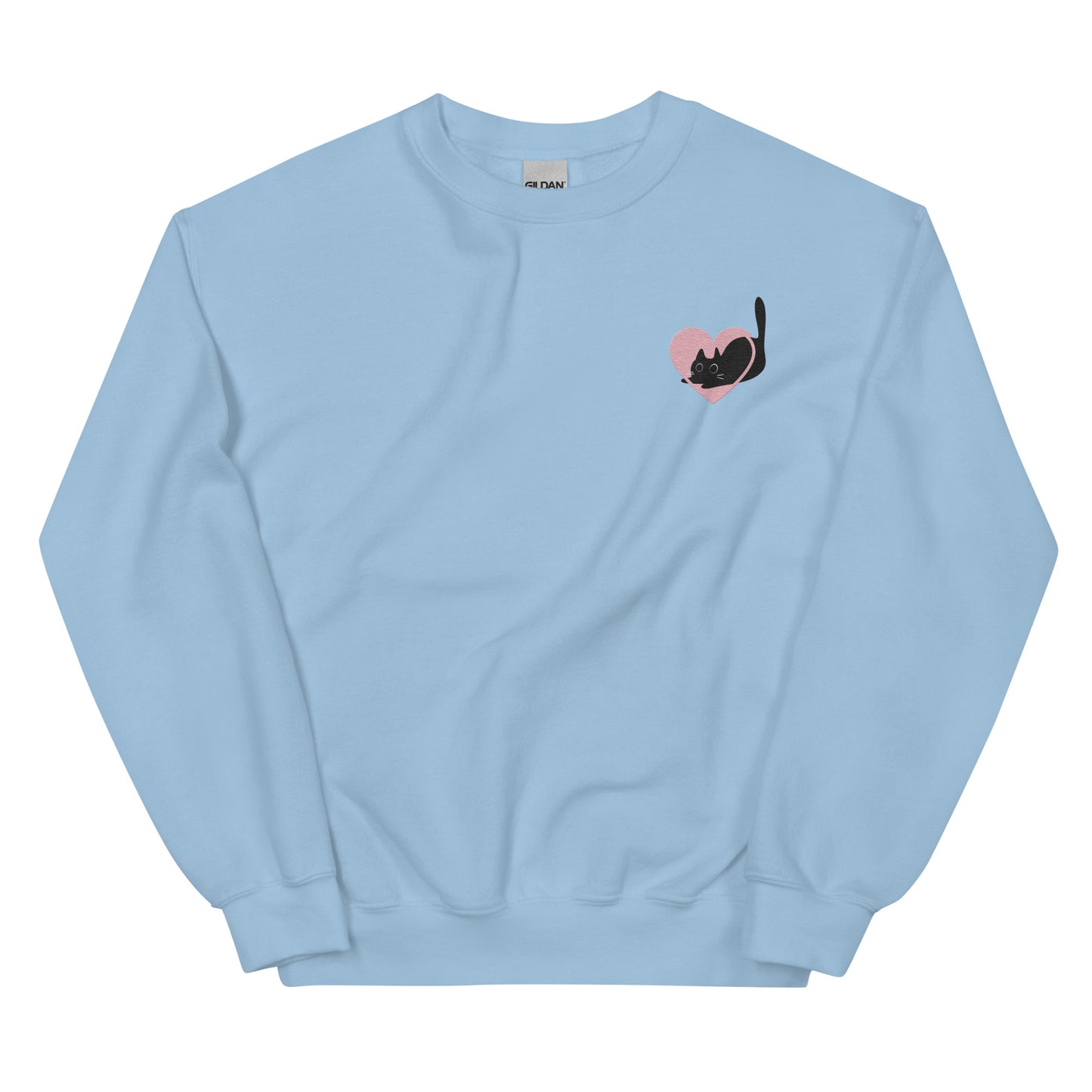 Embroidered Black Cat and Heart Valentine's Day Unisex Sweatshirt