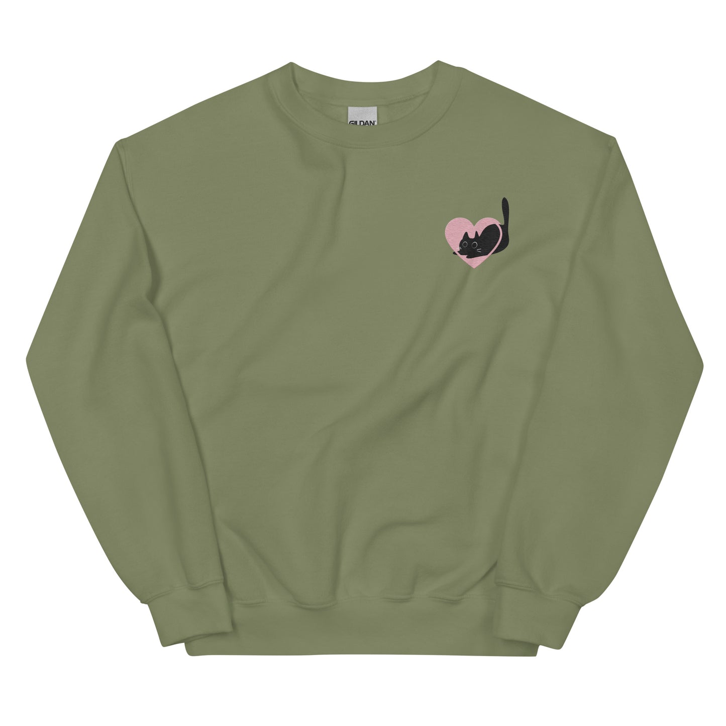 Embroidered Black Cat and Heart Valentine's Day Unisex Sweatshirt