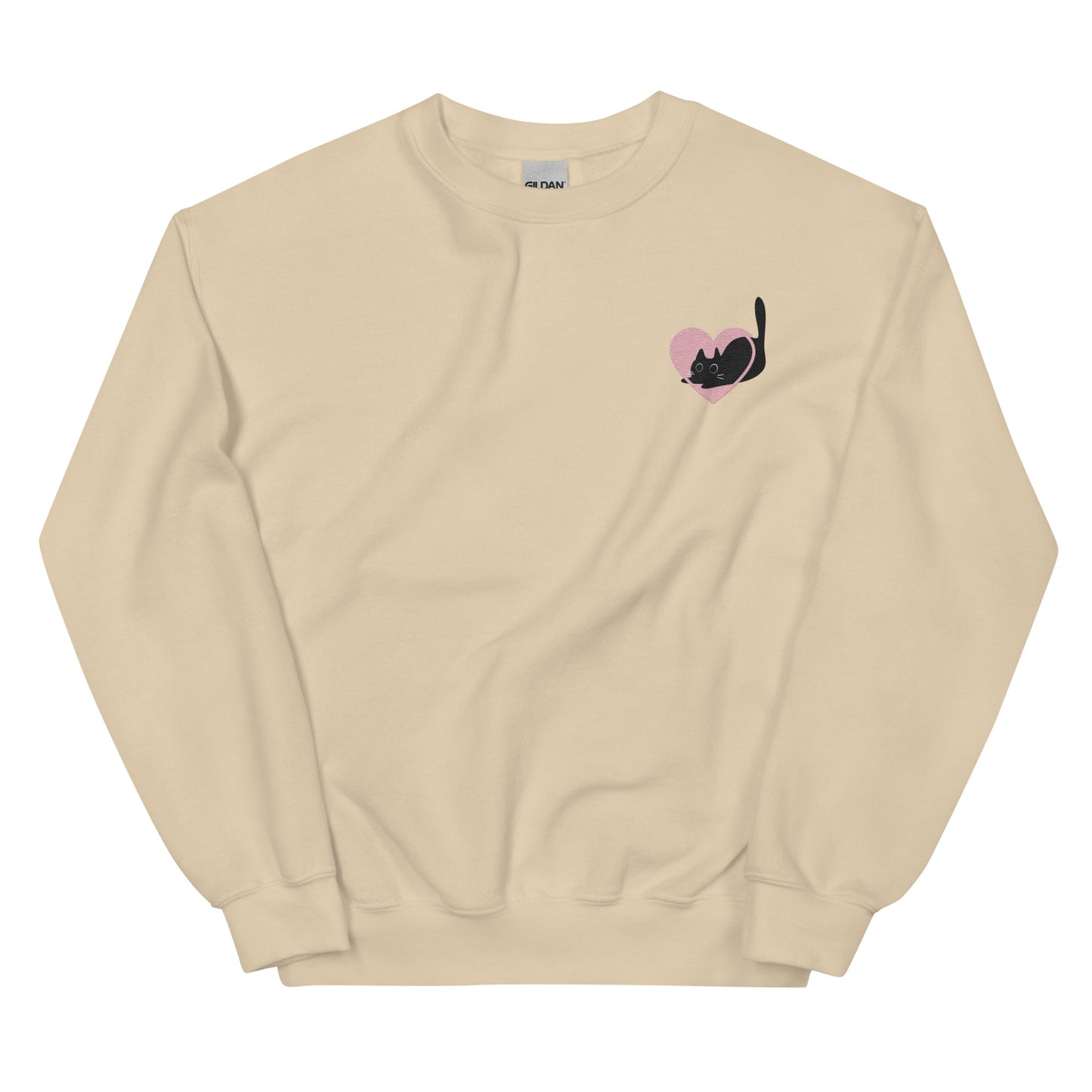 Embroidered Black Cat and Heart Valentine's Day Unisex Sweatshirt