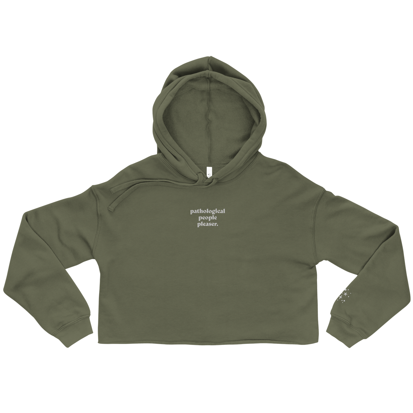 Pathological People Pleaser Cropped Hoodie With Bejeweled Sparkles on Left Wrist