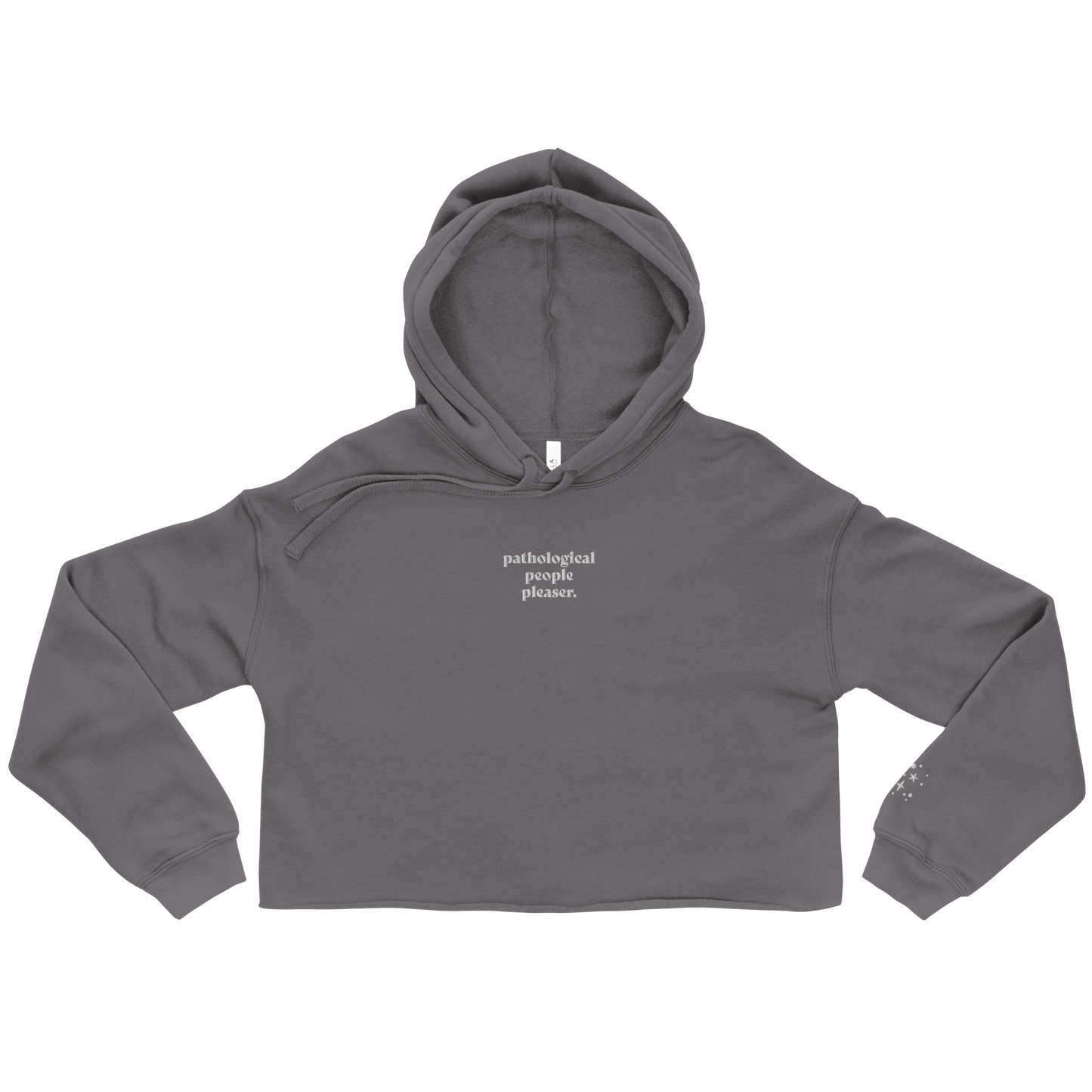Pathological People Pleaser Cropped Hoodie With Bejeweled Sparkles on Left Wrist