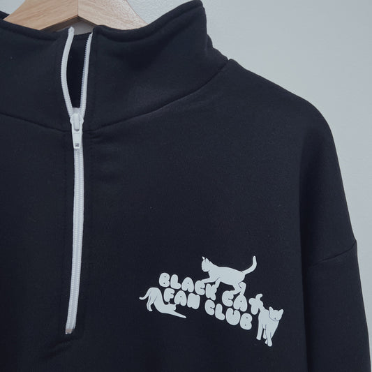Black Cat Fan Club Crop Sweatshirt with Zipper, Halloween Shirt, Halloween Costume, Cat lover sweatshirt, crop top