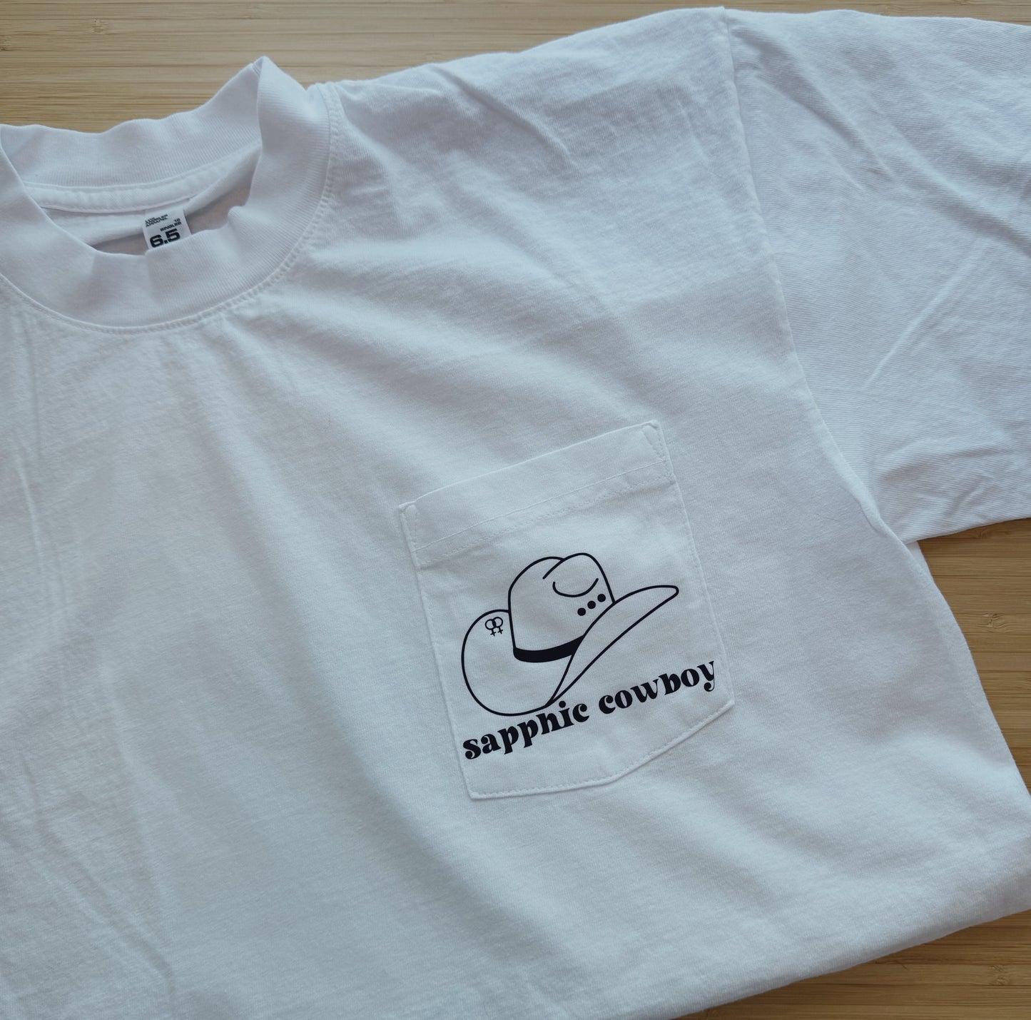 Sapphic Cowboy® x LA Apparel |Unisex Pocket Shirt | White with Black Logo