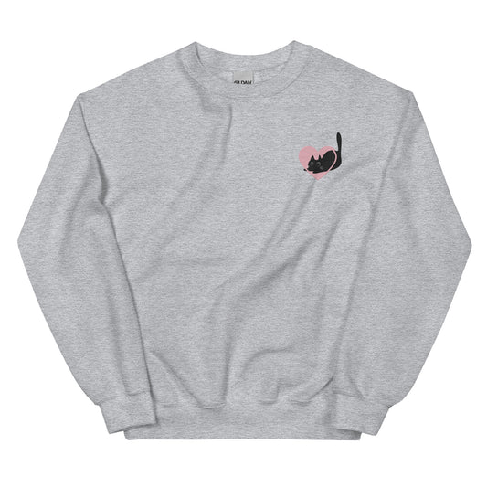 Embroidered Black Cat and Heart Valentine's Day Unisex Sweatshirt