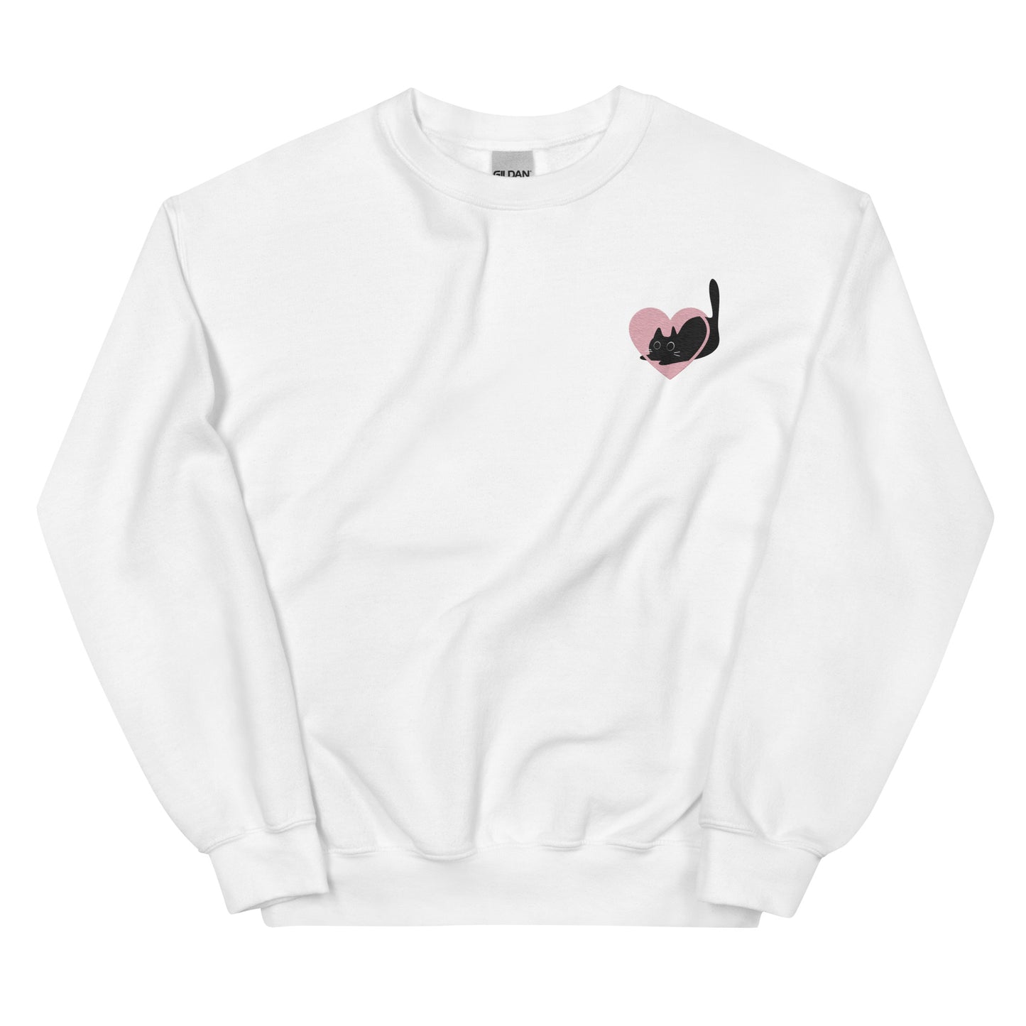 Embroidered Black Cat and Heart Valentine's Day Unisex Sweatshirt