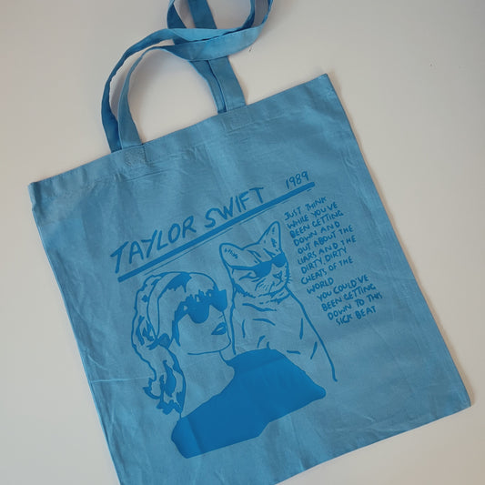 Actual Fan Made Merch: Taylor Swift Cat Tote Bag with Shake it Off Lyrics