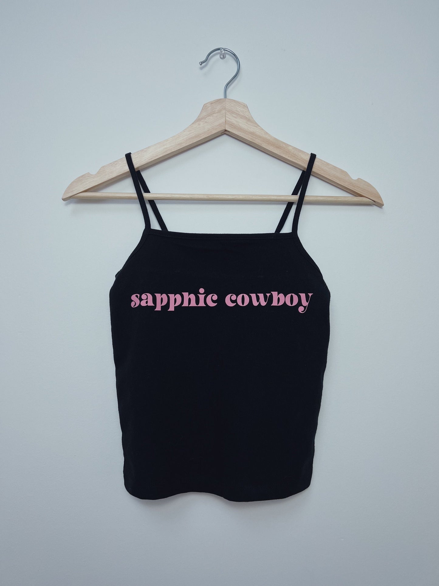 Sapphic Cowboy Black Spaghetti strap top, thin strap, soft under shirt, political, LGBT, lesbian, queer